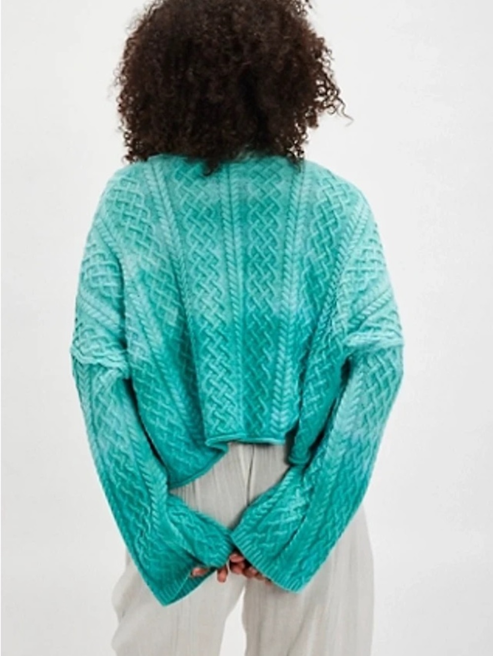 NWOT Free People Washed Ashore Cable Knit Cardi - Teal XSMALL - Picture 3 of 14